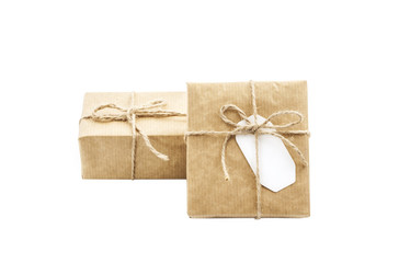 Gift box wrapped craft paper on the isolation background