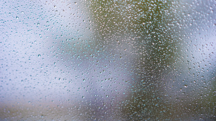 Autumn rain on the car glass
