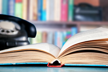 book, library and phone