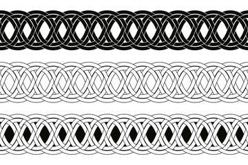 Celtic national seamless ornament interlaced tape. Black ornament isolated on white background.