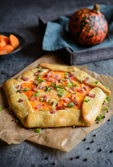 Pumpkin Galette with bacon, cheese and green onion