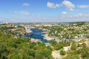 Views of seaside city of Sebastopol, and the South Bay with ships from the height of bird flight
