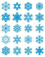 Set of different white snowflakes on a colored  background