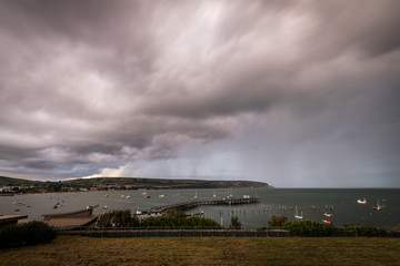 cloudy stormy skies over Swanage bay