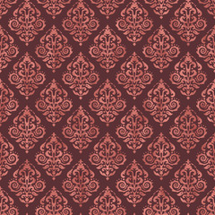 Dark Pink Damask Pattern with Rose Gold Foil Texture