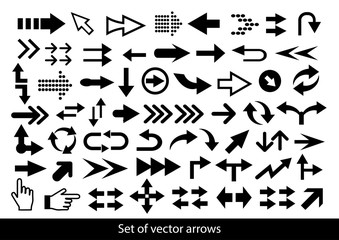 Vector set of black arrows on a white background.