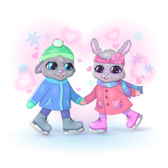 Векторный рисунок зайчики на катке © Юяшка