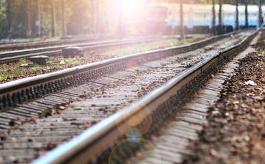 Fototapeta premium Railroad at sunny day. Railway background.