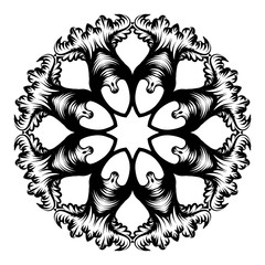 Creative mandala design.  Black and white mandala. Hand drawn element. Anti-stress coloring page for adults