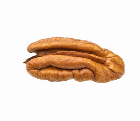 Single half of pecan, isolated on white background