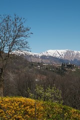 snow mountain with village