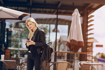 beautiful blonde in a cafe