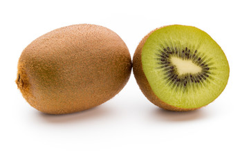 Kiwi fruit and sliced isolated on white background.