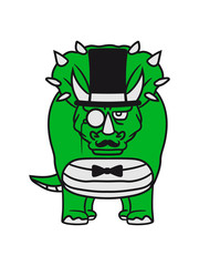 sir herr gentlemen mustache schnurrbart zylinder hut monokel brille reich hörner triceratops groß comic cartoon dinosaurier saurier dino