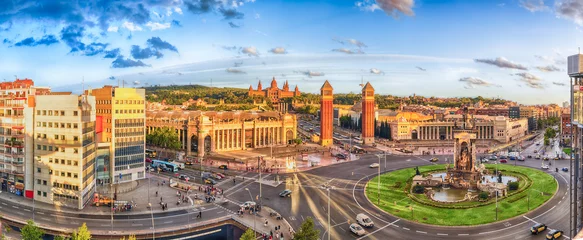  Panoramisch luchtfoto van Placa d& 39 Espanya in Barcelona, Catalonië, Spanje © marcorubino
