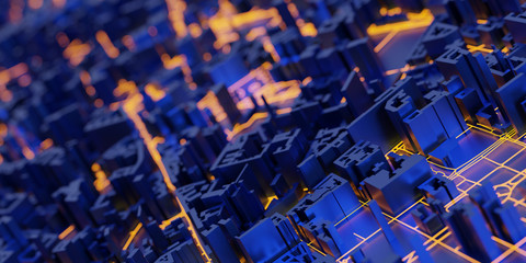 Techno mega city; urban and futuristic technology concepts, original 3d rendering