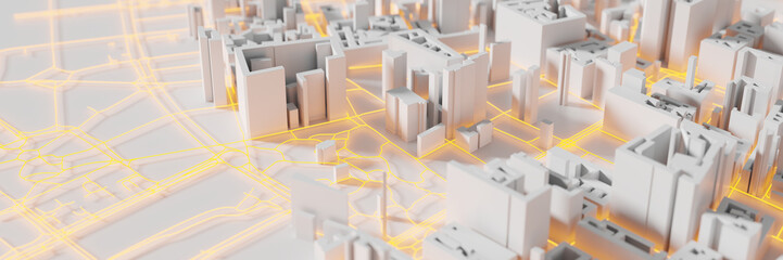 Mega miasto Techno; koncepcje technologii miejskich i futurystycznych, oryginalne renderowanie 3d - 180790975