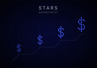 Business star growing chart graph vector on blue background.