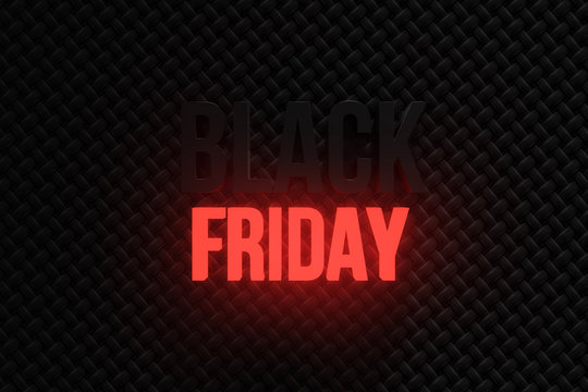 3d rendering of black friday banner with fabric background and neon light friday writing