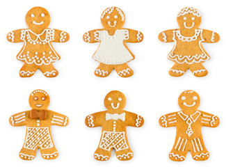 Set gingerbreads boys and girls - Christmas sweet cookies, isolated on white background