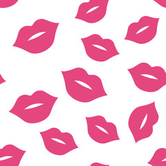 Seamless pattern with pink kisses on white background