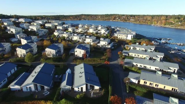 Ariel view of houses in Sweden, Liding&ouml;