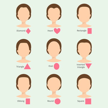 Set of different woman face types vector illustration character shapes girl makeup beautiful female
