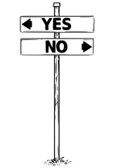 Two Arrow Sign Drawing of Yes and No Decision Arrows