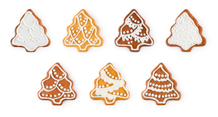 Set of Christmas gingerbread - sweet cookies in the form of christmas tree, isolated on white background