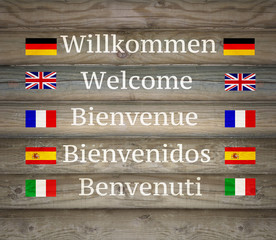 Welcome in five languages on the Signboard