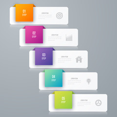 Business infographics template 5 steps with square