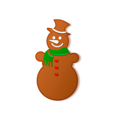 christmas cookie snowman against white background with shadow