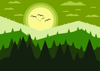 Mountains with forest landscape, Nature Background,Vector illustration