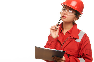 Woman engineer and construction worker 