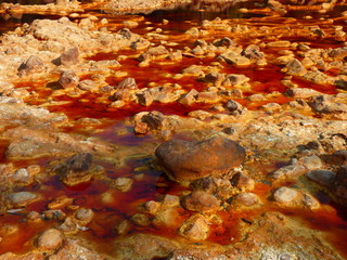 El río Tinto, en Huelva, debe su nombre al color de sus aguas, producido por el hierro disuelto en ellas