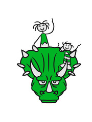 kopf gesicht 2 freunde kinder spielen spaß junge mädchen menschen hörner triceratops groß comic cartoon dinosaurier saurier dino
