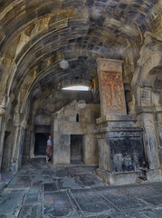 Young Lady enjoying natural light effects in Haghpat Armenian Monastery