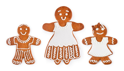 Set of Christmas gingerbread - sweet cookies in the form of mother with kids, isolated on white background
