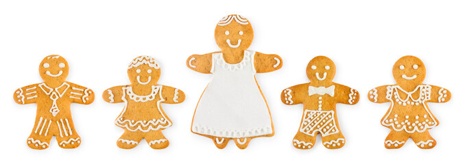 Set of Christmas gingerbread - sweet cookies in the form of mother with kids, isolated on white...