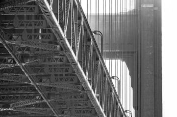Golden Gate bridge, San Francisco, view from below in black and white