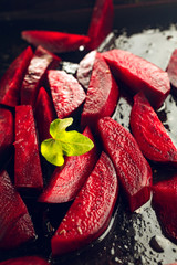 Freshly sliced beetroot with oil. Ready for cooking.