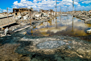 Abandoned ghost city. Ruins of the deceased town in Argentina.