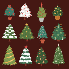 Obraz premium Christmas New Year tree vector icons ornament star xmas gift design holiday celebration winter season party tree plant.