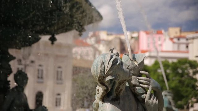 Close up, scenic fountain in Porto