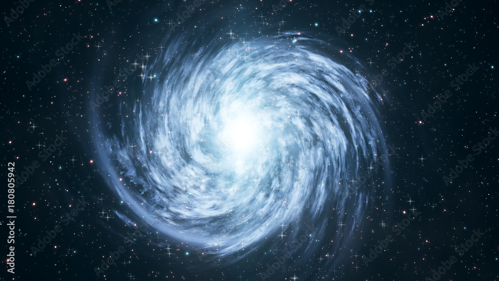 Wall mural rotating spiral galaxy with stars in outer space 3d illustration