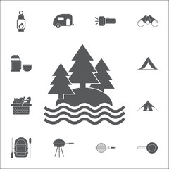 Fototapeta na wymiar Lake and forest icon. Set of camping icons