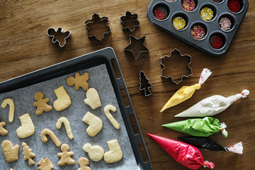 Gingerbread cookies to be decorated for Christmas