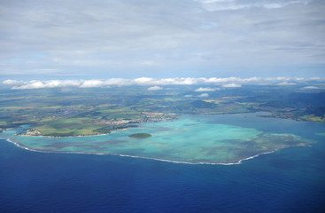 Aerial view of the Mauritius archipelago in the Indian Ocean