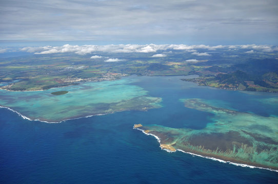 Aerial view of the Mauritius archipelago in the Indian Ocean © eqroy