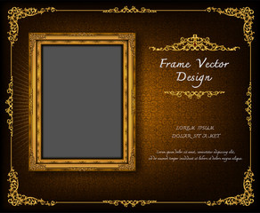 Fototapeta na wymiar Thailand Royal gold frame on drake pattern background, Vintage photo frame on drake background, antique, vector design pattern